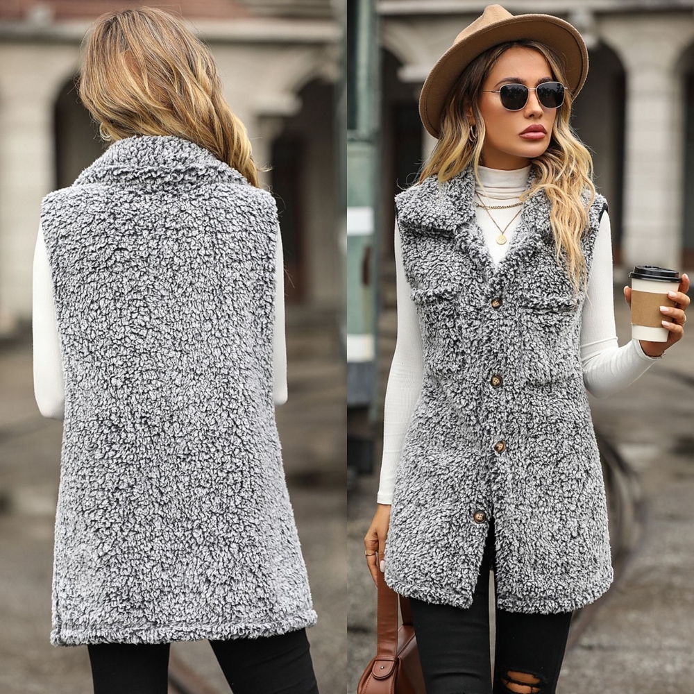 Arctic Allure Button-Down Sherpa Vest - Black - Picture 2 of 5